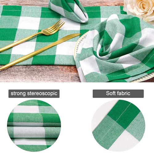 Image of Cotton Blend Buffalo Plaid Table Napkins (Set of 12), 20 x 20 Inch Washable Dinner Napkins, Buffalo Checks Cloth Napkins for Restaurant, Wedding, Holiday, Farmhouse, Green and White