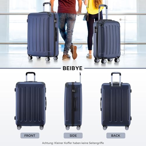 BEIBYE Hartschalen-Koffer Trolley Rollkoffer Reisekoffer Sicherheit Zahlenschloß Zwillingsrolle ABS Material Handgepäck 4 Rollen (M-L-XL-Set) (Dunkelblau, M)