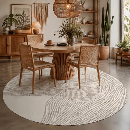 Tapis rond abstrait gris pour réchauffer le sol devant une armoire de chambre