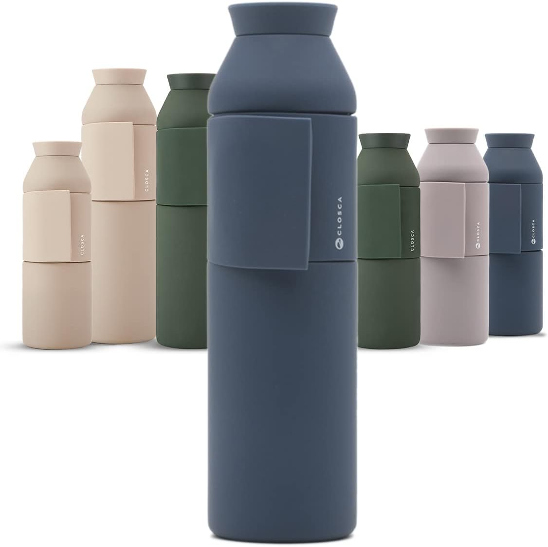 Closca Stainless Steel Water Bottle Bottle Wave. Thermo Hook-on Water Bottle for children and adults. BPA free. (450ml, Abyss)