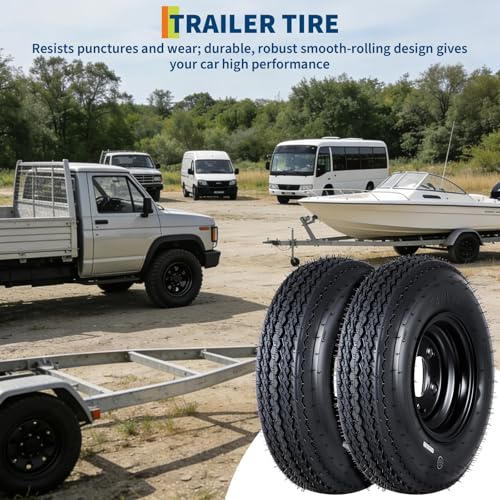 Garvee 2-Pack 4.80-8 4.80x8 480-8 Trailer Tires with 8" Rims, 4 Lug on 4" Bolt Pattern 6PR Load Range C, Heavy Duty 4.80x8 480-8 Tires for Utility, Boat, Camper, Cargo Trailers