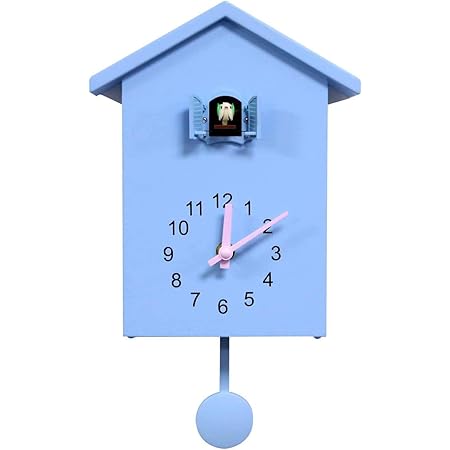 Amazon Co Jp 鳩時計 かわいい鳥の時計 シンプルなデザイン 大カッコウ時計 1時間ごとに報告する 壁飾り 掛け時計 Blue ホーム キッチン