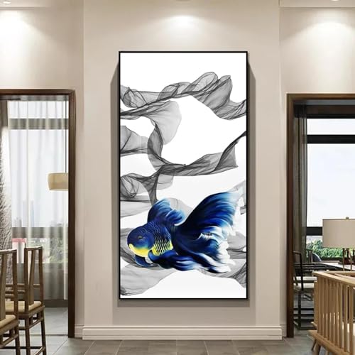 Impression sur toile poisson Betta bleu rouge, affiche murale 60x120
