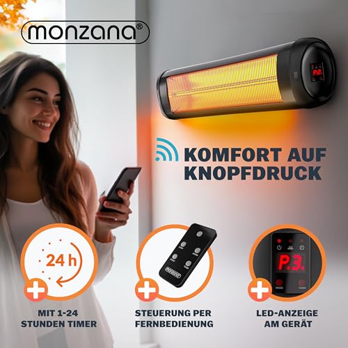 MONZANA Infrarot Heizstrahler MZH2501 Timer 2500W 3 Stufen 24 Std. Fernbedienung 90 Grad Neigungswinkel Elektrisch Wärmestrahler Terrassenstrahler Schwarz-7