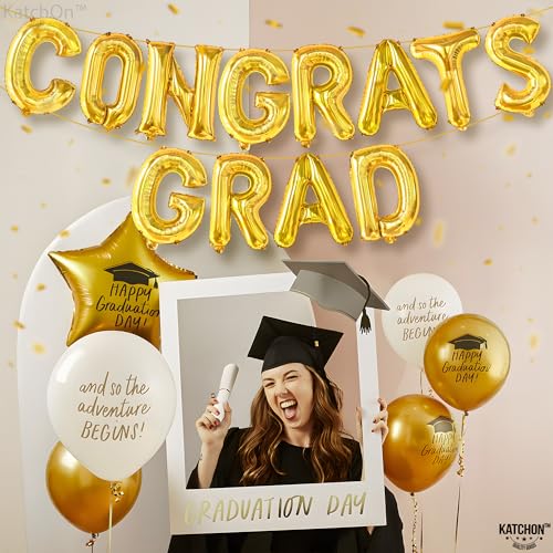 Image of Graduation Decorations 2026 | Gold Congrats Grad Banner - 16 Inch | Congrats Grad Balloons For Graduation Decorations 2026 | Congratulations Banner | Gold Graduation Balloons, KatchOn