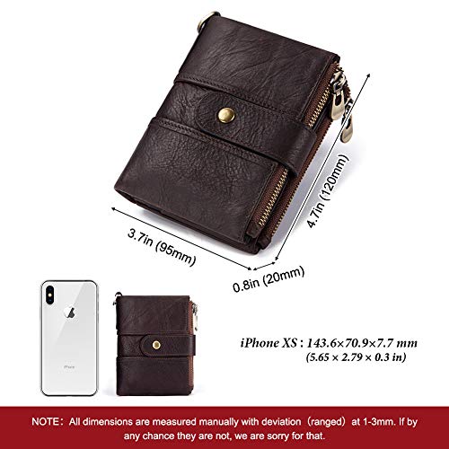Image of Men's Top Grain Leather RFID Blocking Wallet with Chain, Multi-Pocket Bifold for Daily Use & Travel