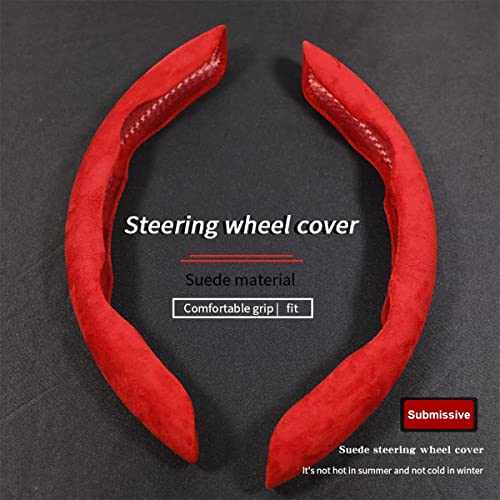 Image of Automaze New Suede Texture Steering Wheel Grip Cover for Cars, Safe and Non Slip Car Interior Accessory (Suede Red)