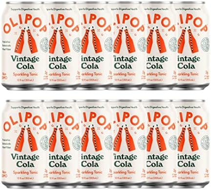 OLIPOP - Vintage Cola Sparkling Tonic, Healthy Soda, Prebiotic Soft Drink, Aids Digestive Health, Contains Prebiotics & Plant Fiber, 50mg of Green-Tea Caffeine, Low Calorie, Low Sugar (12 oz, 12-Pack)