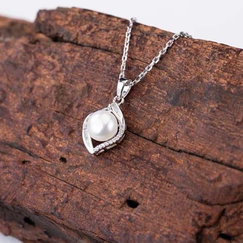 Sterling Silver Pearl Necklace with Freshwater Pearl Pendant