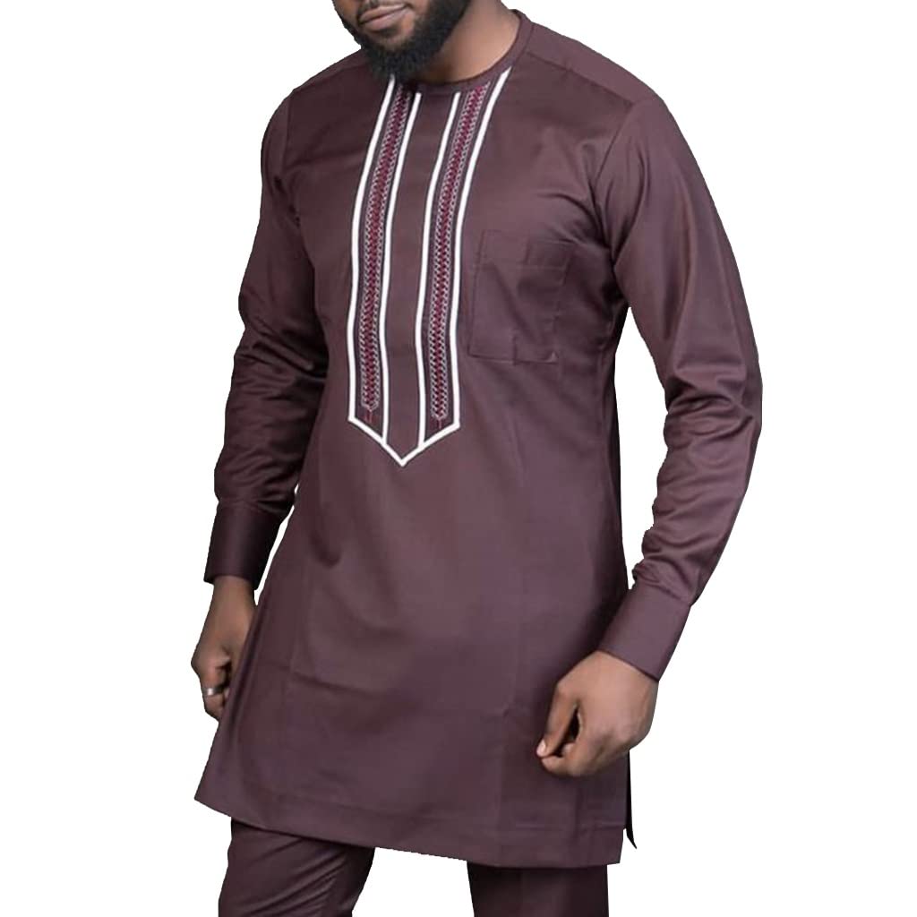 Afrykańska Dashiki dla Mężczyzn Koszule i Spodnie Zestaw 2 Sztuk Odzież Długi Rękaw Stroje Top Tradycyjny Dres Kombinezon Tribal Kurtka(Light grey,3XL)