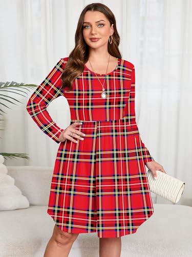 Image of AusLook Women's Plus Size Long Sleeve Midi Dress Casual Empire Waist Loose Flowy Dresses A-Line Boho Long Dress with Pockets