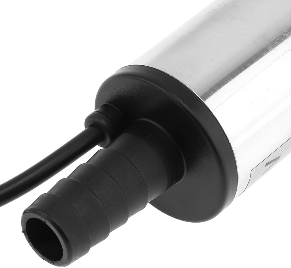 Submersible Electric Diesel Pump, 12V 3.8cm Silver Portable Aluminum Alloy Car Electric Submersible Pump Fuel Water Oil Barrel Pump with 2 Alligator Clips