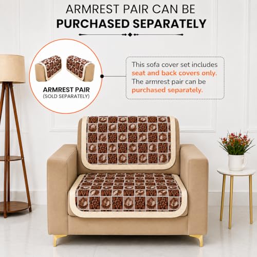 Image of Homerz Premium 'Maharaja Paradise Series' Sofa Cover | Net Fabric Sofa Cover | Washable, Anti-Dust Backed & Wrinkle Resistant Cover (Leafy Checks, 1 Seater, Seat Cover with Backrest)