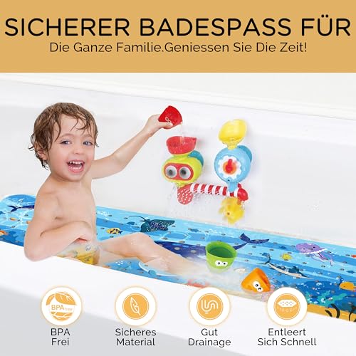 Badewannenmatten rutschfest Kinder，100% BPA frei,100x40cm，Antirutschmatte für Badewanne，Duschmatte,schimmelresistent & maschinenwaschbar,Badematte Kinder Badewanne