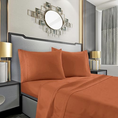 Mocassi King Sheet Set - Luxury Hotel 1800 Premier Bedding Sheets & Pillowcases - Ultra Soft Breathable & Cooling Bed Sheets - Deep Pocket - Wrinkle Resistant - 4 Piece - King, Coral