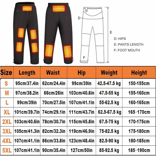 scosao Pantalones Calefactables para Hombre & Mujer eléctrica USB Calefacción Pantalón Térmico para Esquí Trabajo Moto Senderismo y Exterior (M) - imagen 7