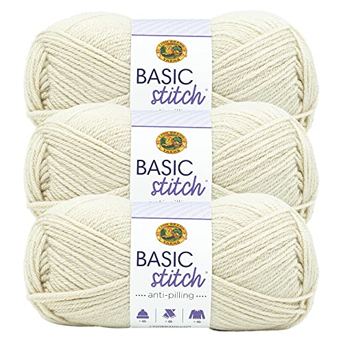 Image of Lion Brand Yarn Basic Stitch Anti-Pilling Yarn for Crocheting, Knitting, and Crafts, Beige Heather, 3 Pack