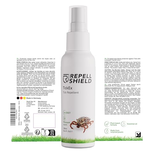 RepellShield® Natürlicher Zeckenschutz -100ml- Effektives Geraniol Anti Zecken Spray Keine Flecken & Rückstände, Zeckenspray Anti Zecken Mensch, Mittel gegen Zecken im Garten