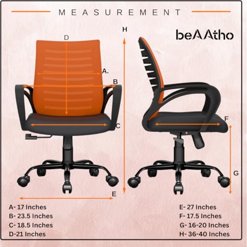 Image of beAAtho Verona Mesh Mid-Back Ergonomic Desk Office Chair with Tilting Mechanism, Comfortable Seat, and Revolving Heavy Duty Metal Base | Ideal for Work from Home & Study (Orange)