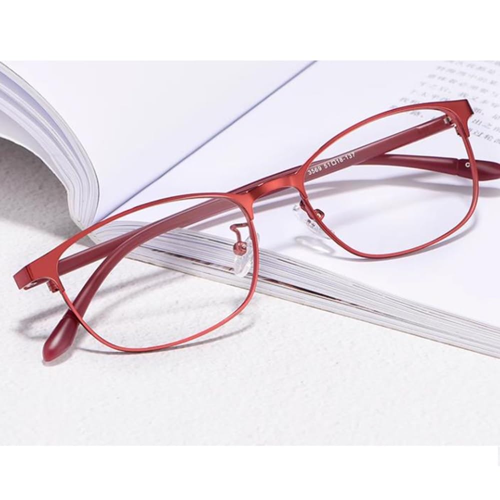 Ultraligero Gafas de lectura Moda Oval rojo Gafas Mujeres Gafas de computadora Anti Glare Gafas de lectura Metal Flexible Montura