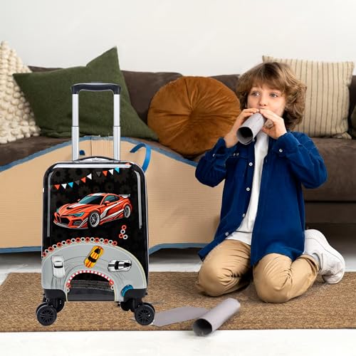 Image of Kids Luggage Set 2 Piece 16'' Hardside Spinner Wheels Travel Suitcase Carry On Airline Approved Black Car