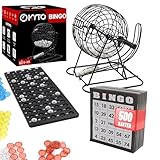Bingo Spiel Metalltrommel 18 Bingotickets 75 Bingo Kugeln 150 Chips Spielbrett + 500 Bingokarten schwarz Erwachsene Kinder