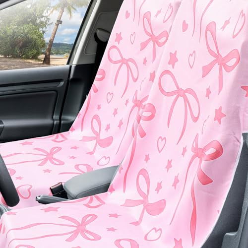 Image of Hahafelt 2 Pack Car Seat Towel Cover with Storage Bag, Pink Bow