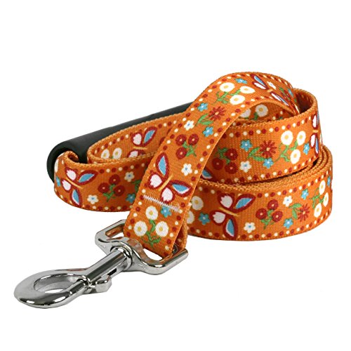 Yellow Dog Design Festive Butterfly Orange EZ-Grip Dog Leash with Comfort Handle, Small/Medium