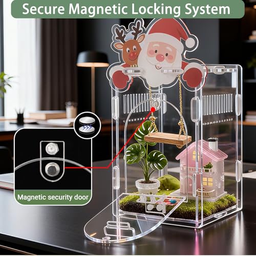 Image of Santa Claus Jumping Spider Enclosure, Magnetic Acrylic Habitat Terrarium with Secure Doors, 4x4x6.3 Inch Small Desktop Decor Gift for Spider, Mantis, Beetles