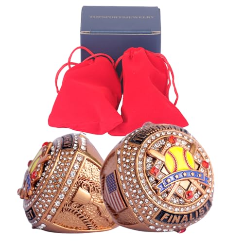Image of 2 pcs Pack or 12 pcs Pack Softball Championship Trophy Ring Award Gift for Tournament Champion Team palyers Awards Trophy on Side Size 9.5