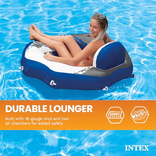 Image of INTEX 58854EP River Run Connect Inflatable Floating Lounge: Comfortable Backrest - Built-in Cup Holder - Durable Grab Handles - Easy-to-Use Connectors - 220lb Weight Capacity