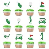 Little Man Golf Cupcake Toppers, Golf Birthday Party Decorations, Golf Decor, Let'S Par-Tee, Golf Party Decorations, Green And Silver Glitter, 24Pcs, Green, Silver, Red