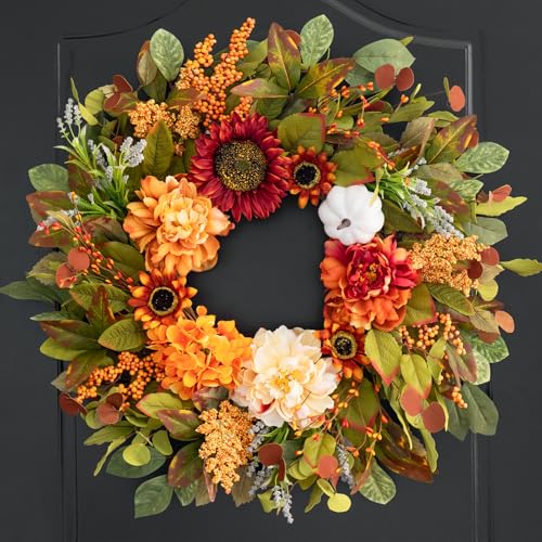 Fall Wreaths for Front Door Outside 23 Inch Fall Wreath with Peonies,...