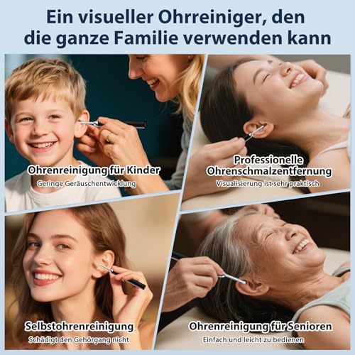 Ohrenschmalz Entferner Otoskop, Robofun Ohrenreiniger Mit Kamera, 1000W HD WiFi 360°-Weitwinkel Ohrreiniger mit 6 LEDs für iPhone, iPad und Android-Smartphones, für Baby Kinder Erwachsene (Schwarz)
