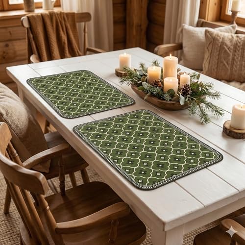 Image of YELONA Leather Dining Table Placemats Set of 2 - Waterproof, Heat Resistant, Anti-Slip, Easy to Clean Table Mats for Dining Table, Kitchen & Home Decor (Seaweed Green, 40 x 30 cm)
