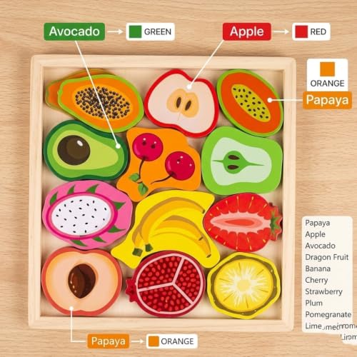 Image of HAPPY HUES Sorting & Stacking Toy- Skills Enhancement Motor Skill Toys for Toddlers /Kid -Magnetic- Capture The Worms Toys | Early Educational-Montessori Toy (Fruit Sort)