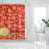Cortina de Ducha 240x200cm Rojo Chino Cortina de Baño de Poliéster Impermeable...