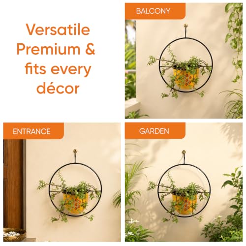 Image of AAKRITI ART CREATIONS Metal Hanging Planter | Handpainted Planter, Modern Art, Yellow Glossy Finish | Outdoor & Indoor Home Decor Items | Room Decoration Artifacts, Flower Pots for Living Room