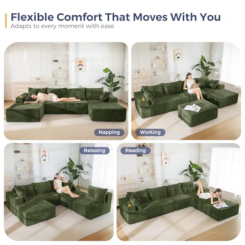 Image of MAXYOYO 132 inch Giant U-Shaped Modular Sectional Couch, Modern Boneless Couch for Living Room, Sofa in A Box, Oversized Sofa with Deep Seat, No Assembly Required, Green