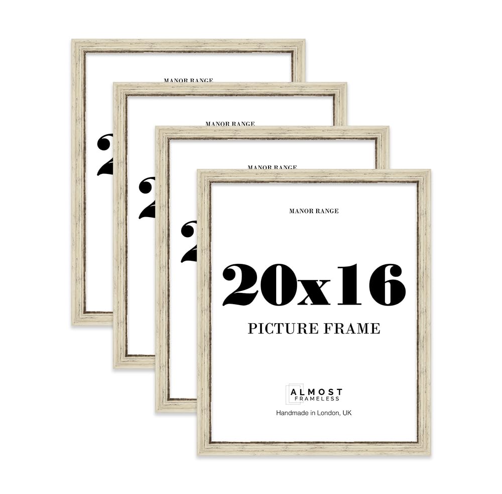 20x16 Picture Frame, Display 20x16 Pictures (50.8 x 40.6cm) - Distressed Cream Elegant 42mm Edge Frame for Home Décor - 4 Pack