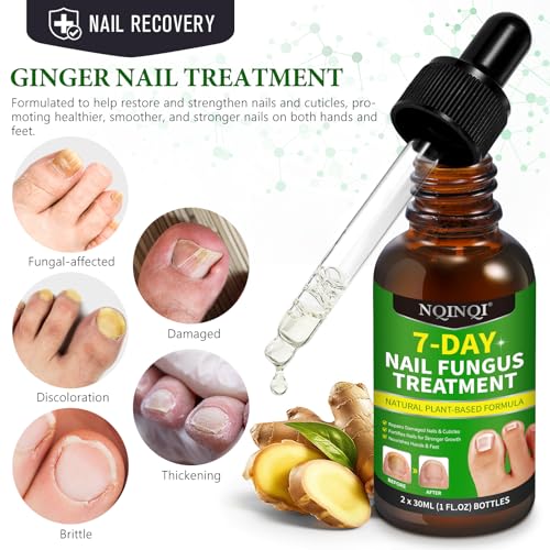 7 Days Nail Fungus Treatment Extra Strength, Toe Nail Growth Oil, Ginger Nail Growth Serum, Foot Toenail Serum for Brittle Thin Damaged Nails Strengther and Growth, Repairs Cuticles - 2 Pcs 1 Pack