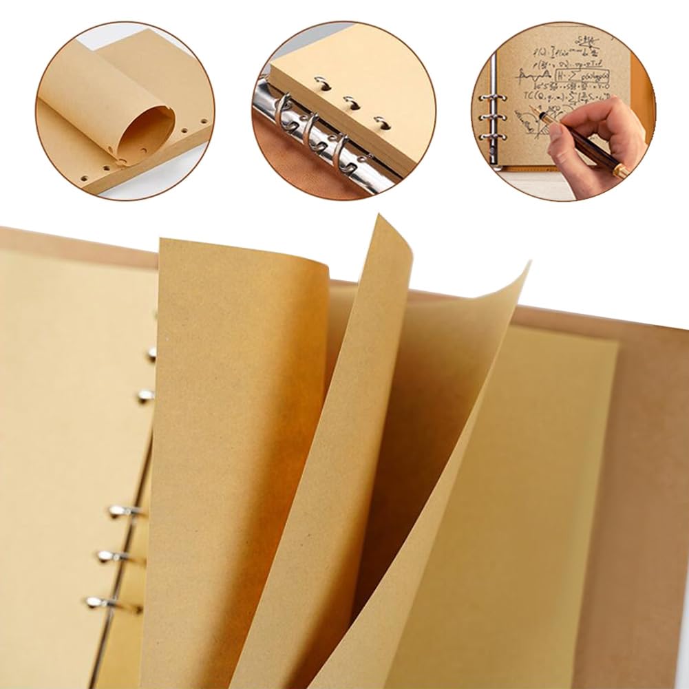 270 Feuille Papier de Recharges A5 Papier Kraft Vierge 6 Trous Feuillets Mobiles Refill Paper pour A5 Carnet Rechargeable Remplacer Pages Intérieures 540 Pages
