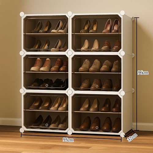 Image of Zemic Plastic Shoe Rack for Home | ๐-๐๐จ๐จ๐ซ ๐๐-๐๐ก๐๐ฅ๐ Shoe Organizer with Doors ๐๐๐ ๐ง๐๐ญ๐ฌ for Heels, Boots, Slippers Chappal Sandal Shoe Stand | DIY Multiuse ๐๐ก๐ข๐ญ๐ Storage Rack