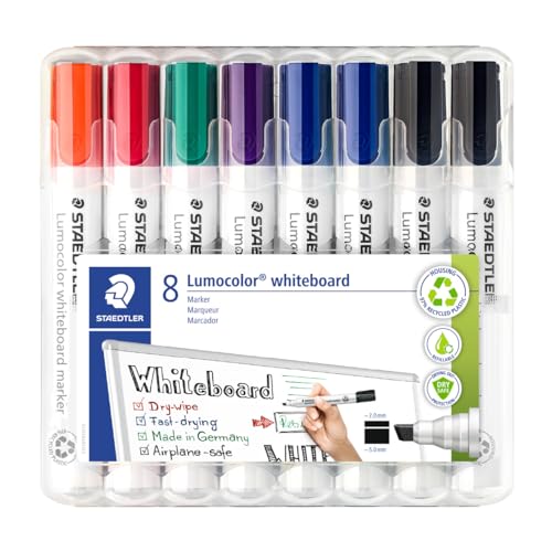 Staedtler Lumocolor 351 B WP8X Whiteboard Marker (Chisel Tip Approx. 2 or 5 mm Line Width, Set of 8 Markers, High Quality, Dry and Residue-Free Wiping from Whiteboards)