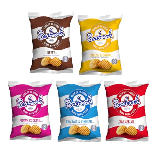 Seabrook Crinkle Crisps Custom Case Selection - Mixed Box of Flavoured British Potato Crisps - 24 Pack, Select Any 4 Flavours of Your Choosing & Receive 6 x 31.8g of Each Sellection