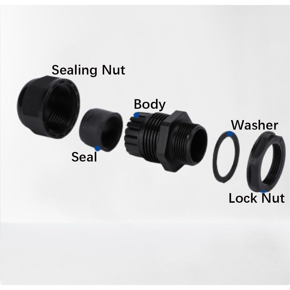10 Pack 1/2" NPT Cable Gland Waterproof IP68 Nylon Cable Pass Through Cord Grip Connector Strain Relief Wire Grommet, for Electrical Enclosures Junction Boxes, LED Light