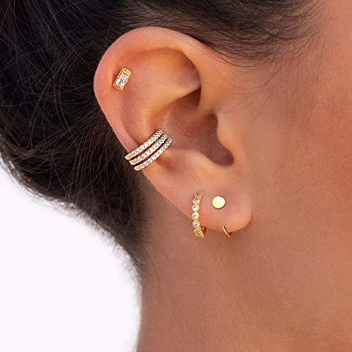 Memorjew 925 Sterling Silver Earrings for Women, Tiny Cubic Zirconia Bar Ball Star Moon Open Huggie Hoop Earrings Minimalist Hypoallergenic Earrings for Women4