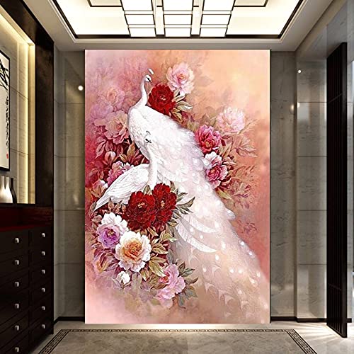 Kit Broderie Diamant Paon Blanc 80x180cm | Idée Cadeau Créatif Grand Format Décoration Murale