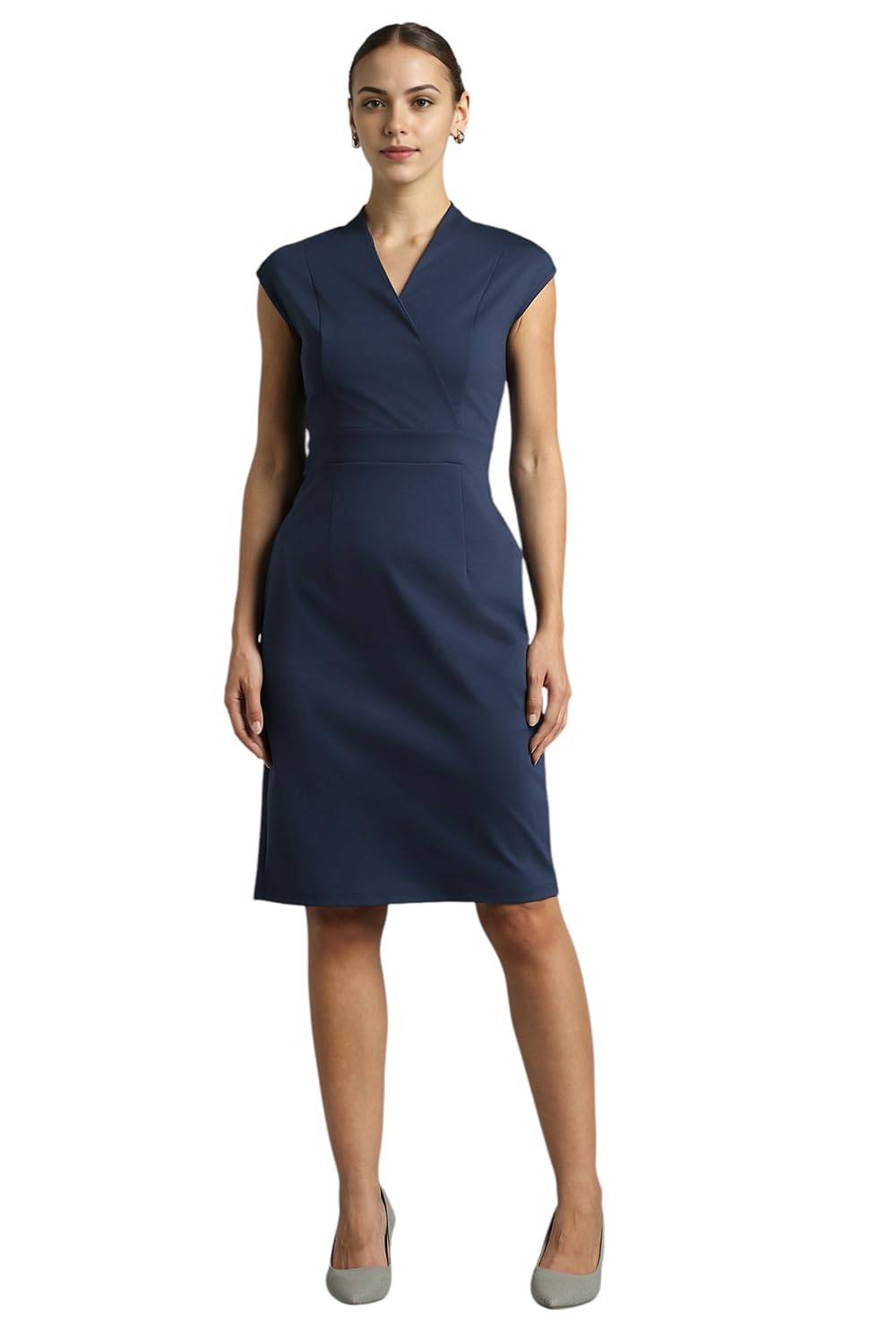 Van Heusen Women’s Cotton Blend V Neck Mid-Length Sheath Comfort Fit Above The Knee Dress