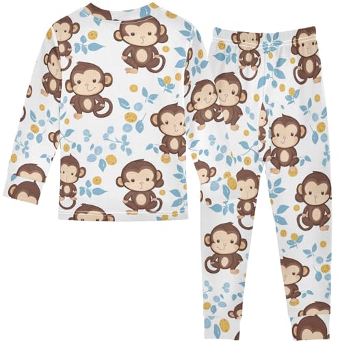 Pigsaly Pajama Set 2 Piece Leaves Cute Brown Monkey Pajama Sets Long Sleeve Pjs Sleepwear 6Y2